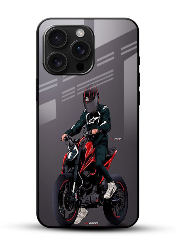 Minimal black and red mini sport bike printed on tempered glass mobile back cover - 1