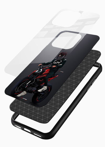 Minimal black and red mini sport bike printed on tempered glass mobile back cover - 3