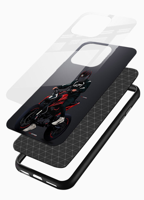 Minimal black and red mini sport bike printed on tempered glass mobile back cover - 3