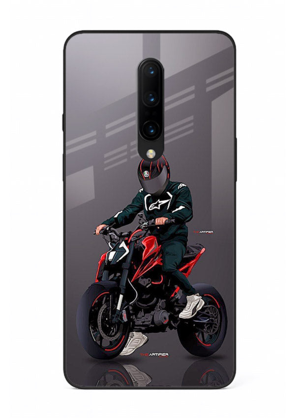 Minimal black and red mini sport bike printed on tempered glass OnePlus 7 Pro back cover