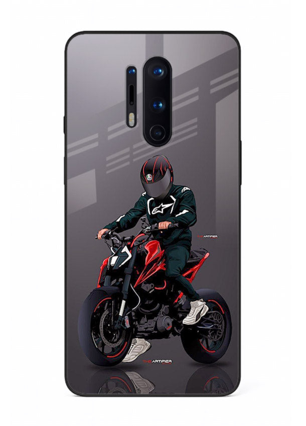 Minimal black and red mini sport bike printed on tempered glass OnePlus 8 Pro back cover
