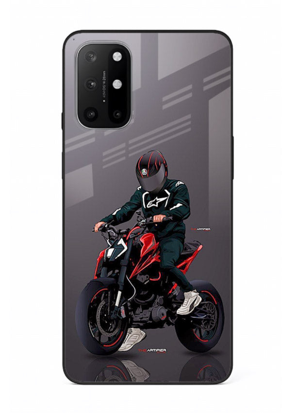 Minimal black and red mini sport bike printed on tempered glass OnePlus 8T back cover