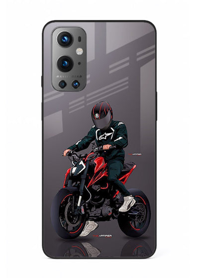 Minimal black and red mini sport bike printed on tempered glass OnePlus 9 back cover