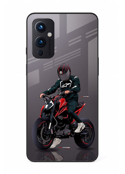 Minimal black and red mini sport bike printed on tempered glass OnePlus 9 Pro back cover