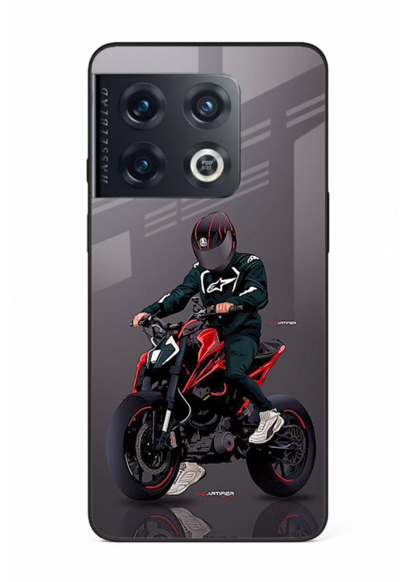 Minimal black and red mini sport bike printed on tempered glass OnePlus 10 Pro back cover