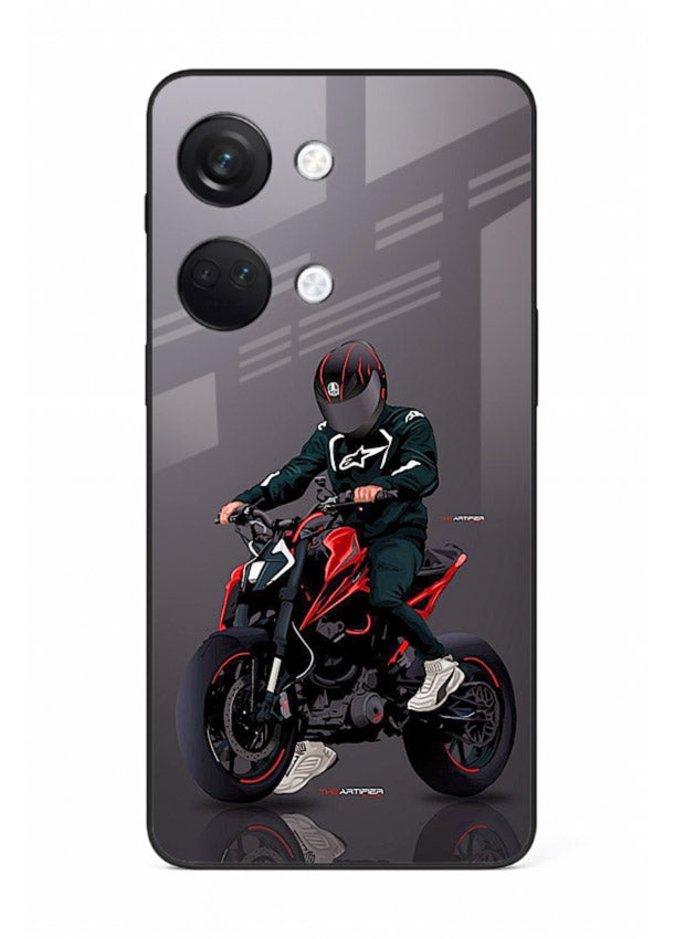 Minimal black and red mini sport bike printed on tempered glass OnePlus Nord 3 back cover