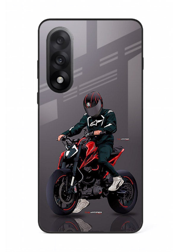 Minimal black and red mini sport bike printed on tempered glass OnePlus Nord 5 back cover