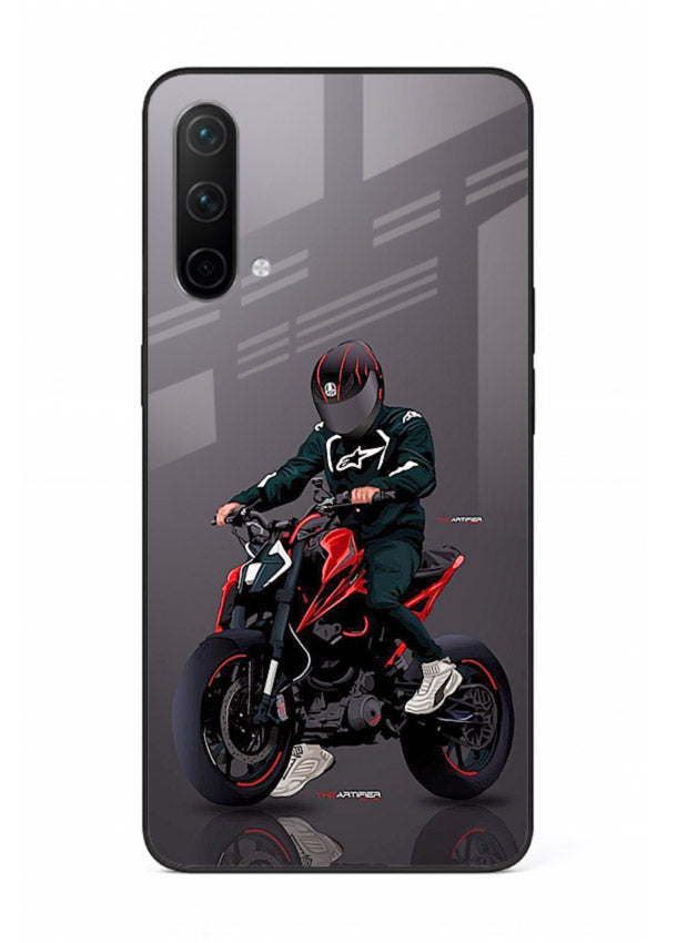 Minimal black and red mini sport bike printed on tempered glass OnePlus Nord CE 5G back cover