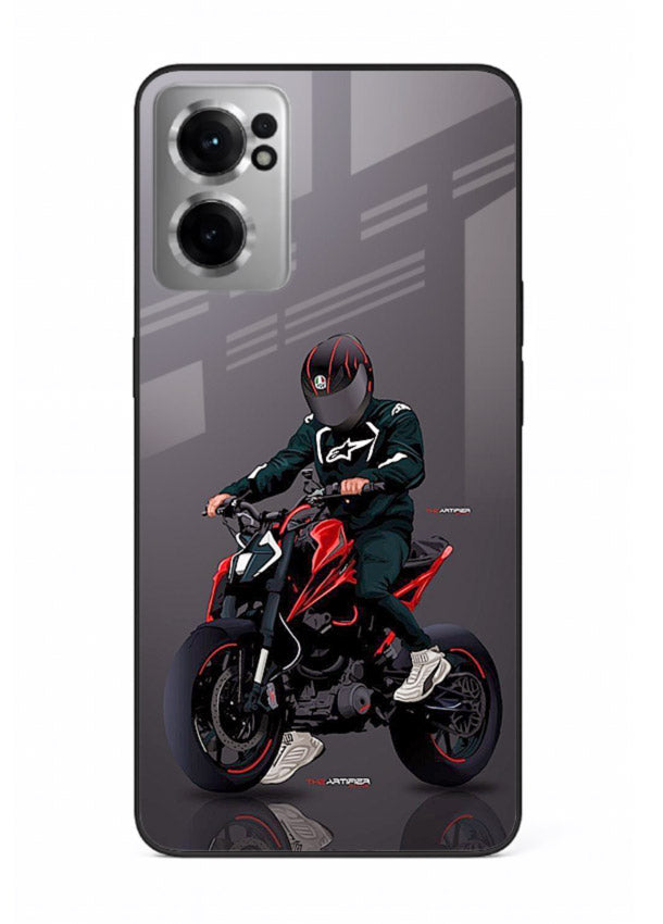 Minimal black and red mini sport bike printed on tempered glass OnePlus Nord CE2 5G back cover