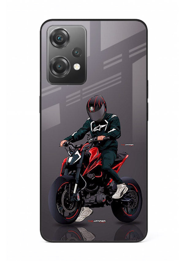 Minimal black and red mini sport bike printed on tempered glass OnePlus Nord CE2 Lite 5G back cover