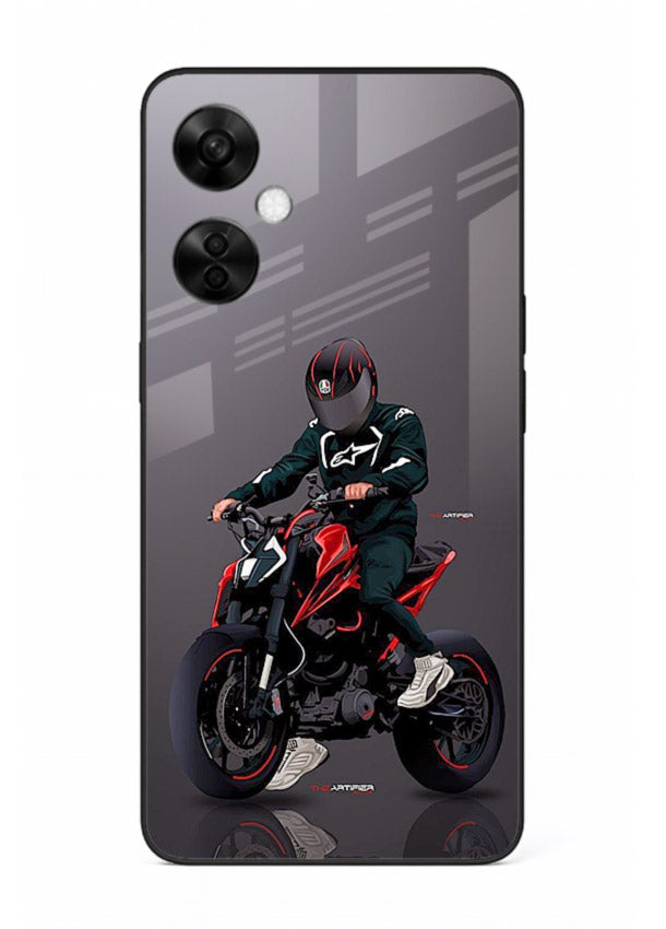Minimal black and red mini sport bike printed on tempered glass OnePlus Nord CE3 Lite back cover