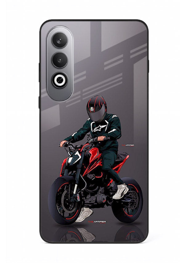 Minimal black and red mini sport bike printed on tempered glass OnePlus Nord CE4 back cover
