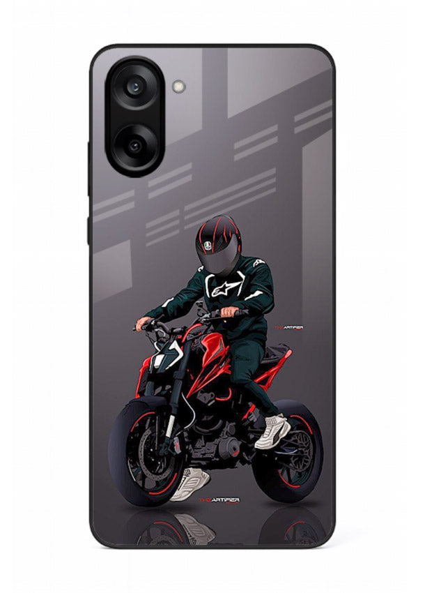 Minimal black and red mini sport bike printed on tempered glass OnePlus Nord CE5 back cover