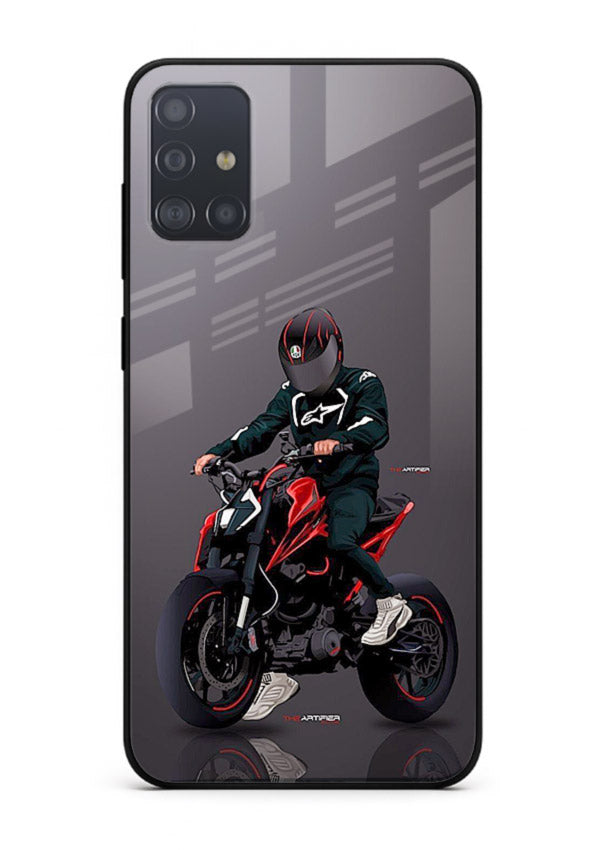 Minimal black and red mini sport bike printed on tempered glass Samsung A71 back cover