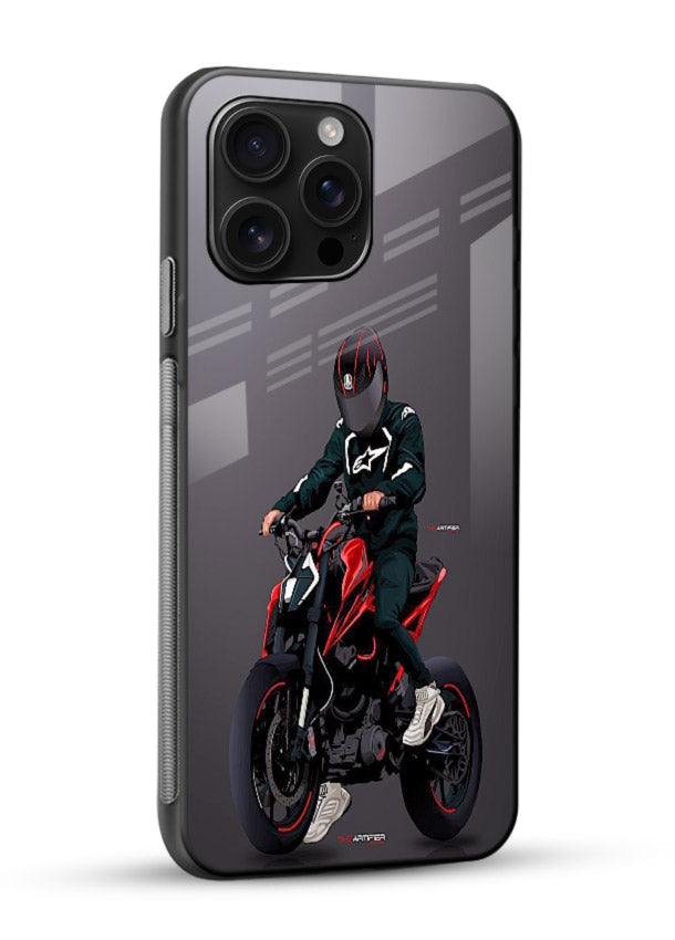 Minimal black and red mini sport bike printed on tempered glass mobile back cover - 2