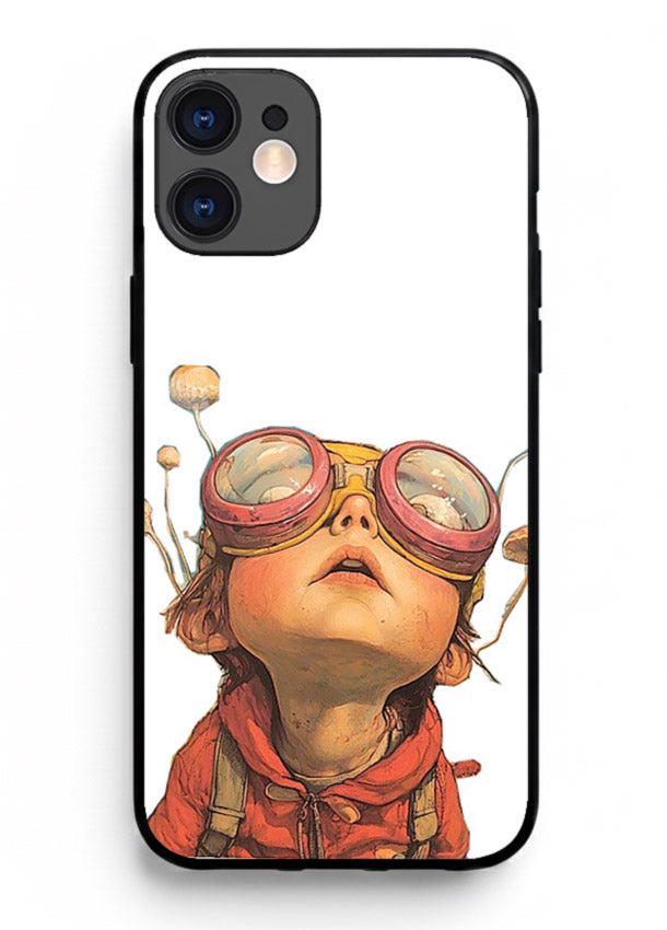 Steampunk Goggles Kid retro character iphone 12 mini glass back cover