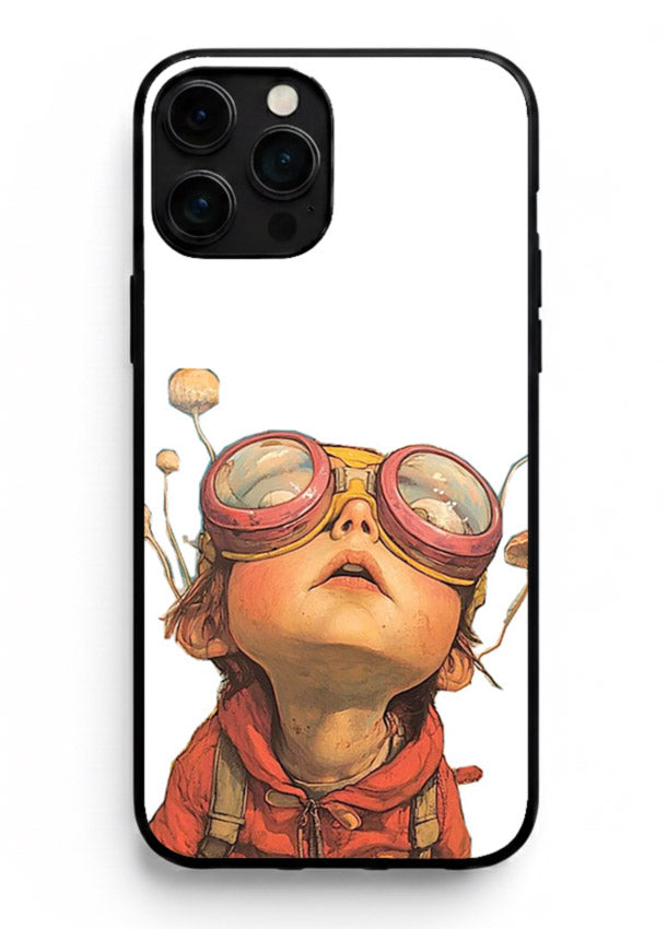 Steampunk Goggles Kid retro character iphone 13 pro max glass back cover