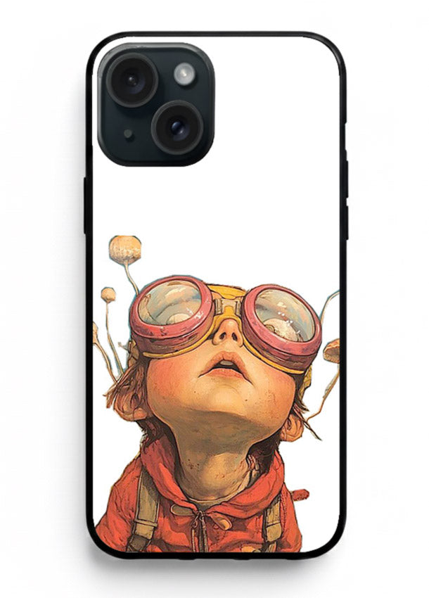 Steampunk Goggles Kid retro character iphone 14 glass back cover