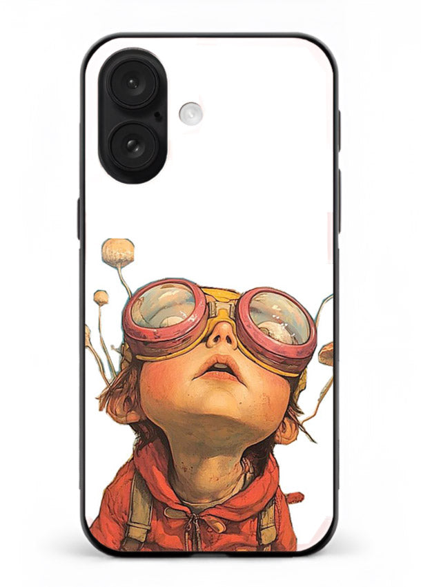 Steampunk Goggles Kid retro character iphone 16 glass back cover
