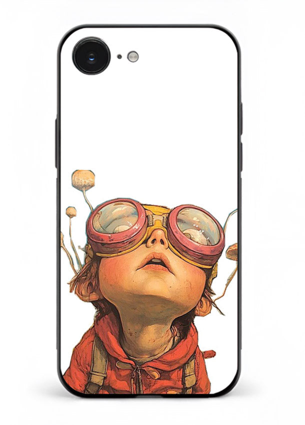 Steampunk Goggles Kid retro character iphone 16e glass back cover