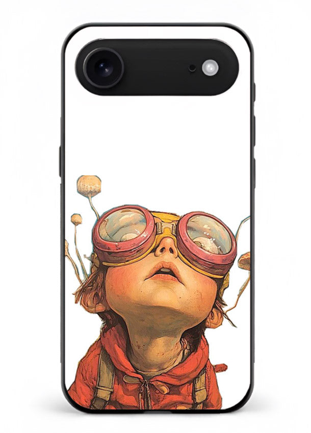 Steampunk Goggles Kid retro character iphone 18 air glass back cover