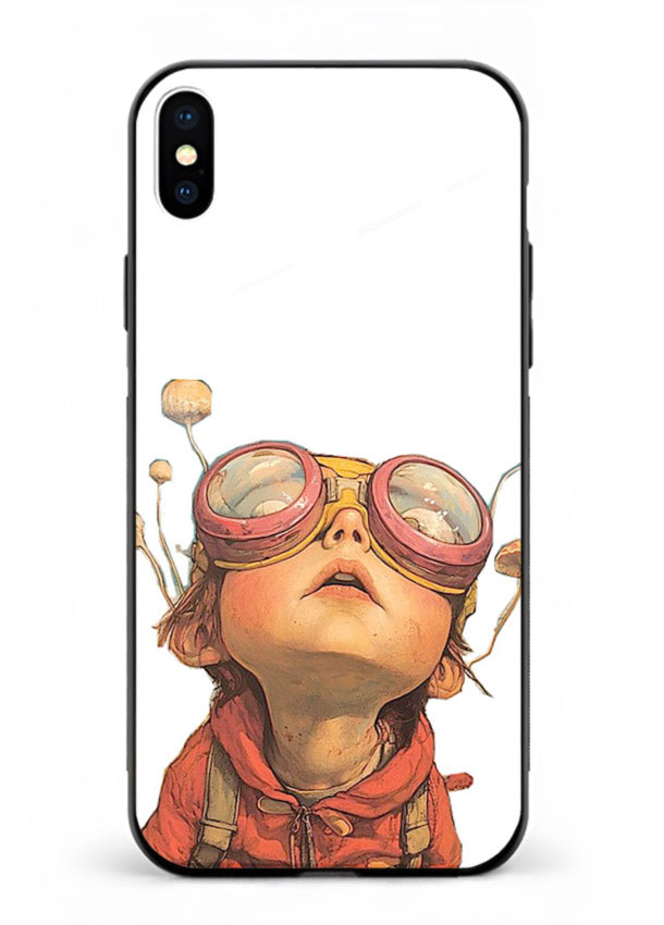 Steampunk Goggles Kid retro character iphone xs max glass back cover