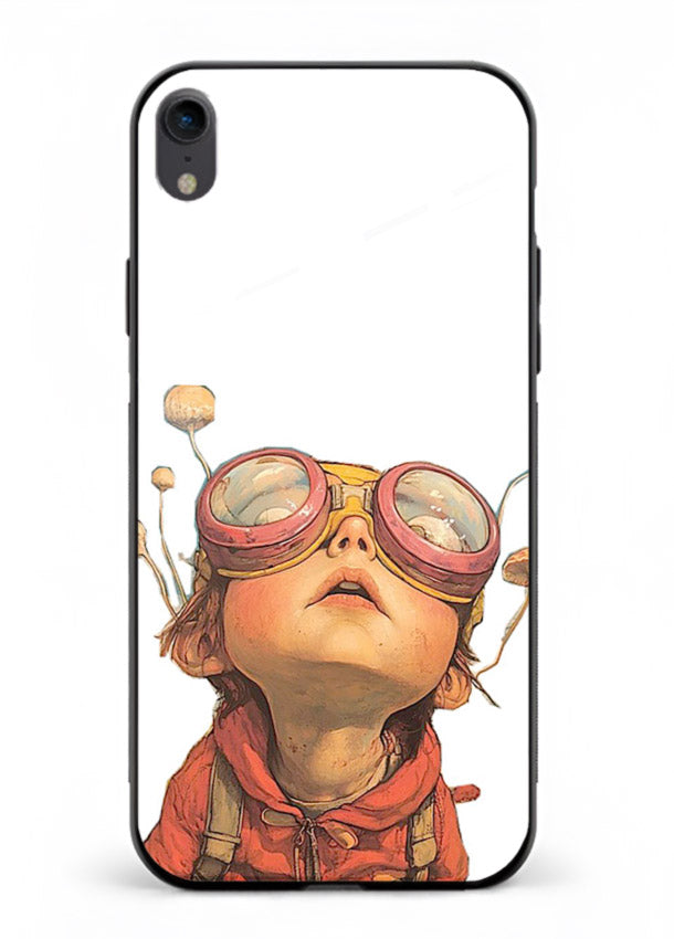 Steampunk Goggles Kid retro character iphone xr glass back cover