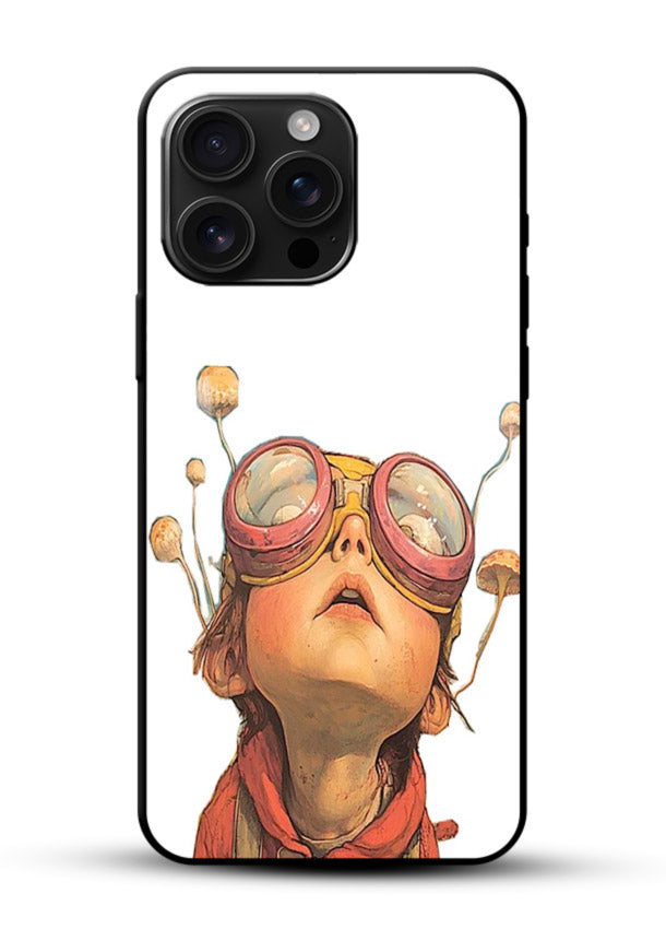 Steampunk Goggles Kid retro character glossy vibrant premium glass back cover - Angle Front