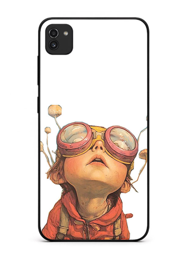 Steampunk Goggles Kid retro character Samsung A03 glass back cover