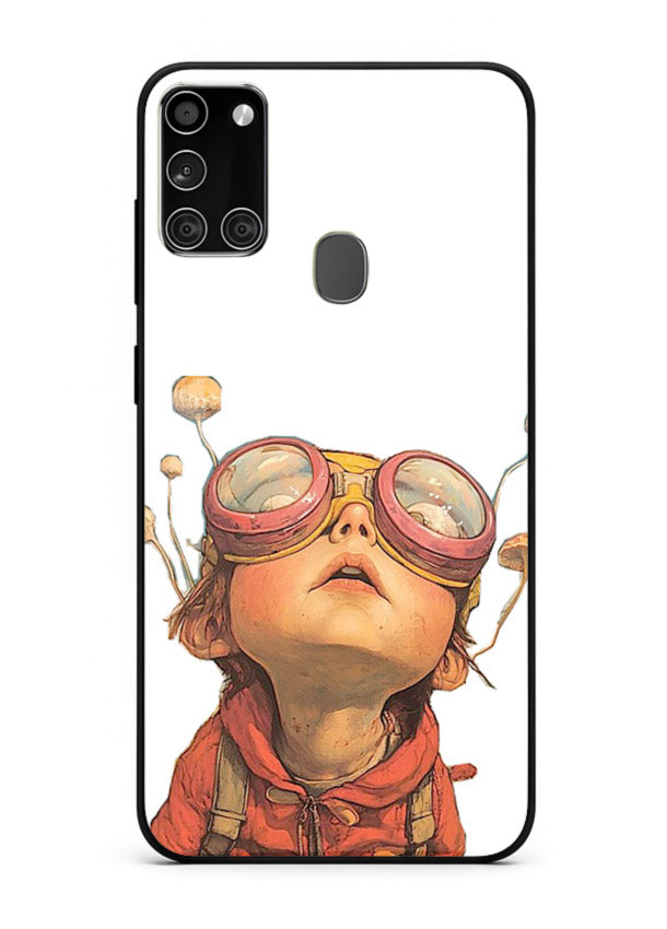 Steampunk Goggles Kid retro character Samsung A21s glass back cover