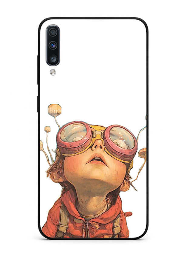 Steampunk Goggles Kid retro character Samsung A70 glass back cover