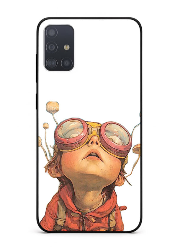 Steampunk Goggles Kid retro character Samsung A71 glass back cover