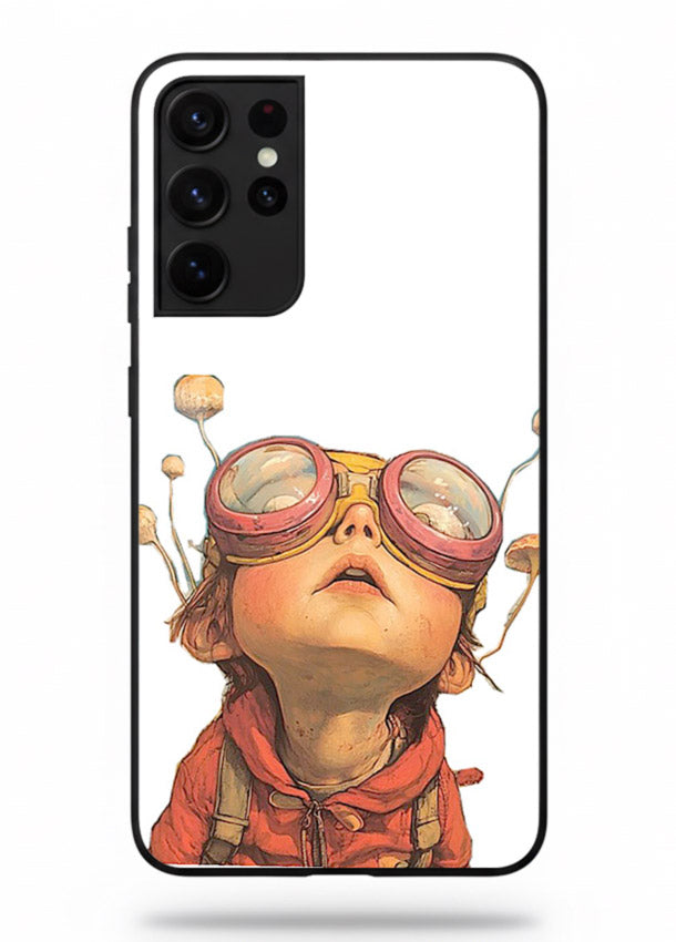 Steampunk Goggles Kid retro character Samsung S21 Ultra glass back cover