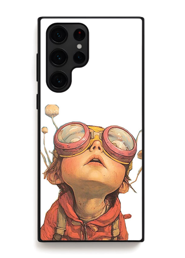 Steampunk Goggles Kid retro character Samsung S25 Ultra glass back cover
