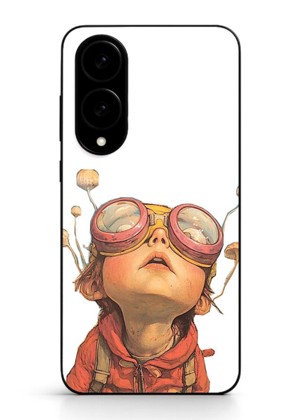 Steampunk Goggles Kid retro character Samsung S25 Edge glass back cover