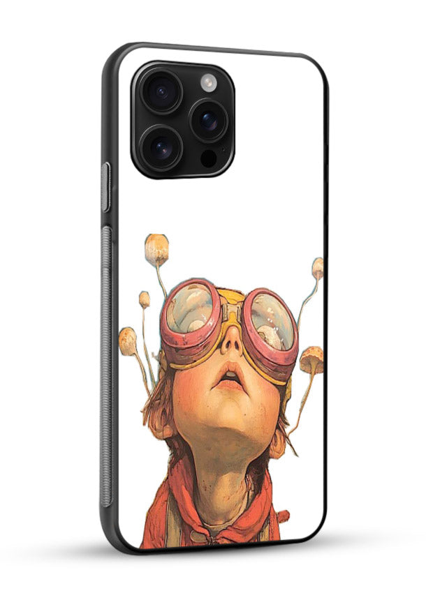 Steampunk Goggles Kid retro character glossy vibrant premium glass back cover - Angle Side