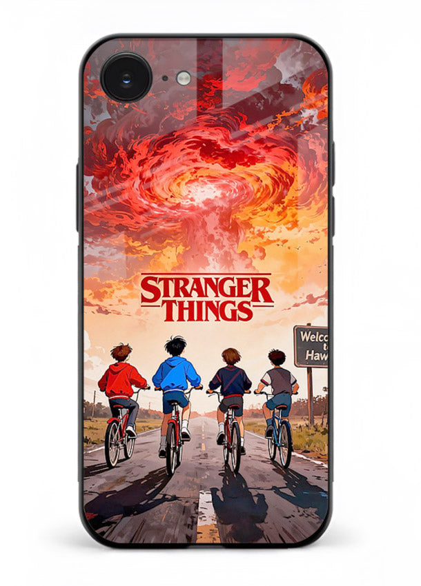 Supernatural storm artwork printed on glossy tempered glass iPhone 16E back cover