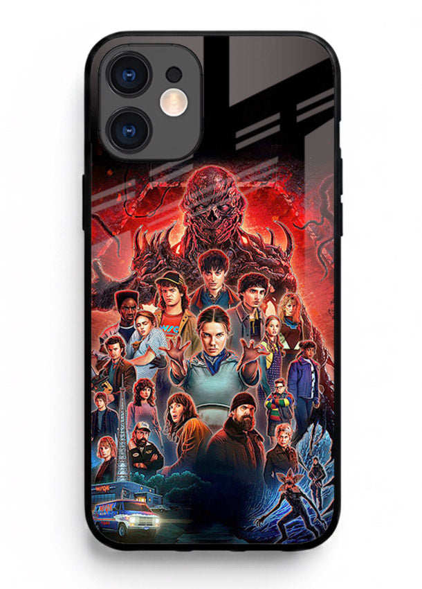 Adventure battle collage artwork printed on glossy tempered glass iPhone 12 back cover