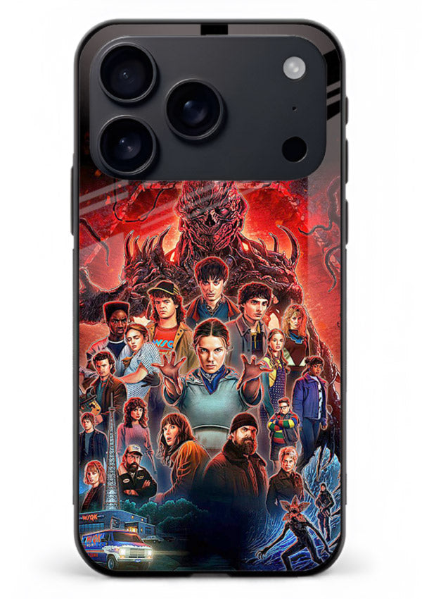 Adventure battle collage artwork printed on glossy tempered glass iPhone 18 Pro Max back cover