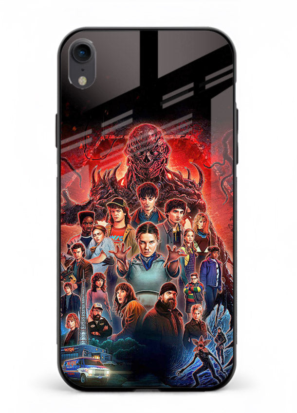 Adventure battle collage artwork printed on glossy tempered glass iPhone XR back cover