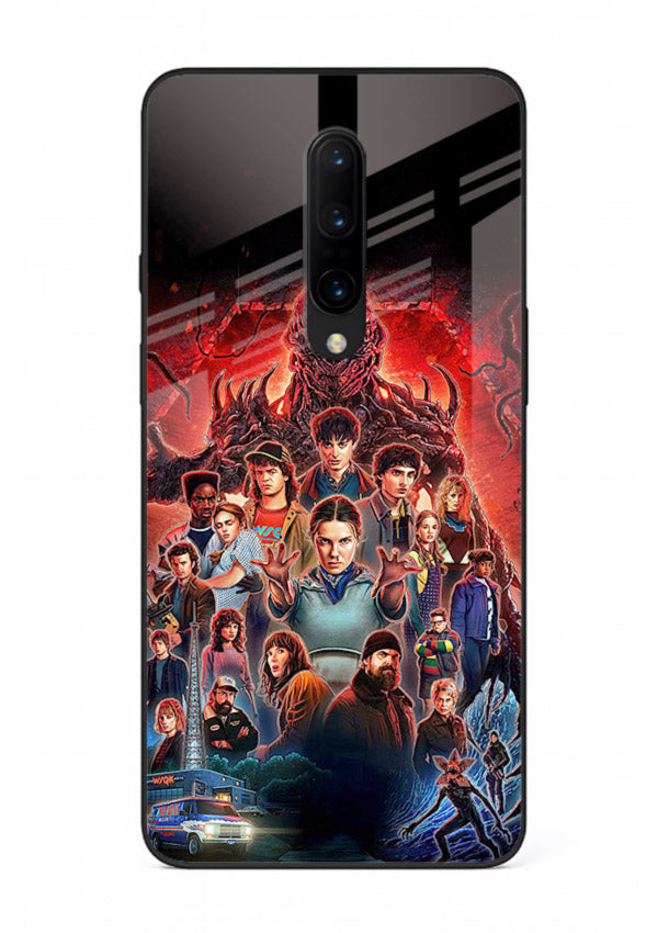 Adventure battle collage artwork printed on glossy tempered glass OnePlus 7 Pro back cover