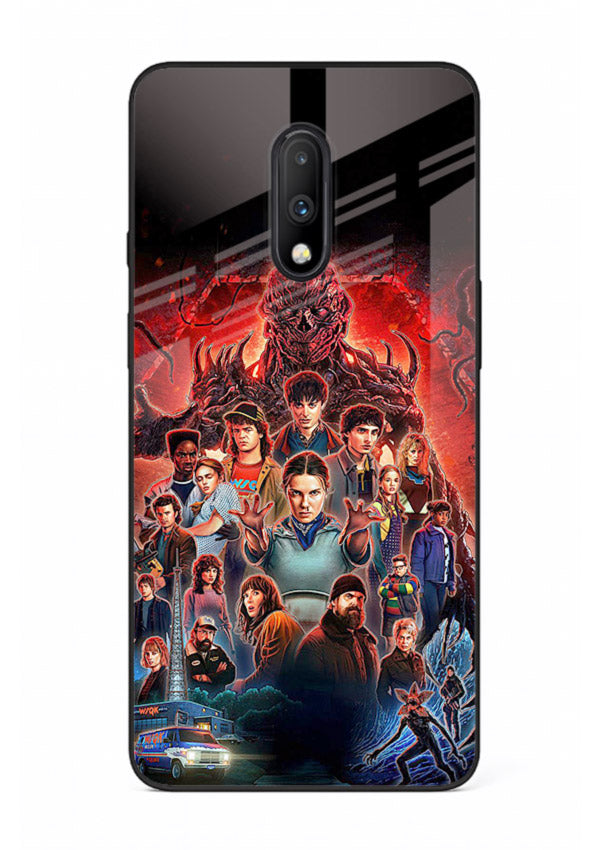 Adventure battle collage artwork printed on glossy tempered glass OnePlus 7 back cover