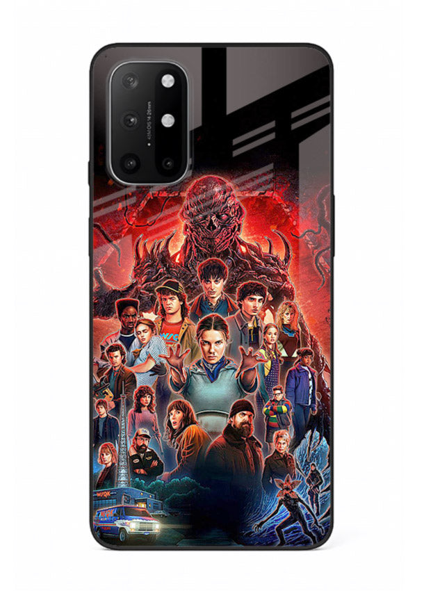 Adventure battle collage artwork printed on glossy tempered glass OnePlus 8T back cover