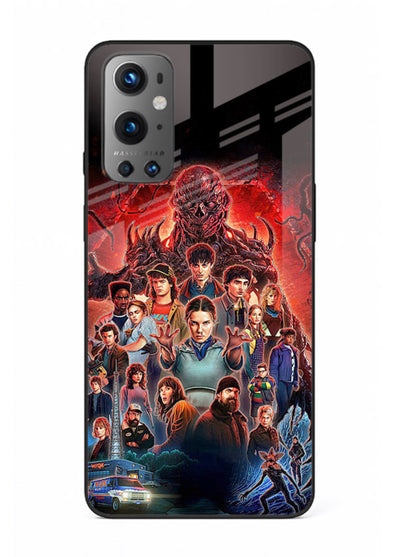 Adventure battle collage artwork printed on glossy tempered glass OnePlus 9 back cover