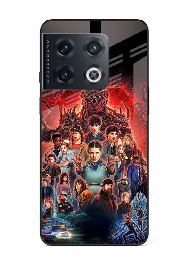 Adventure battle collage artwork printed on glossy tempered glass OnePlus 10 Pro back cover