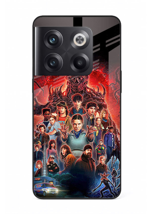 Adventure battle collage artwork printed on glossy tempered glass OnePlus 10T back cover