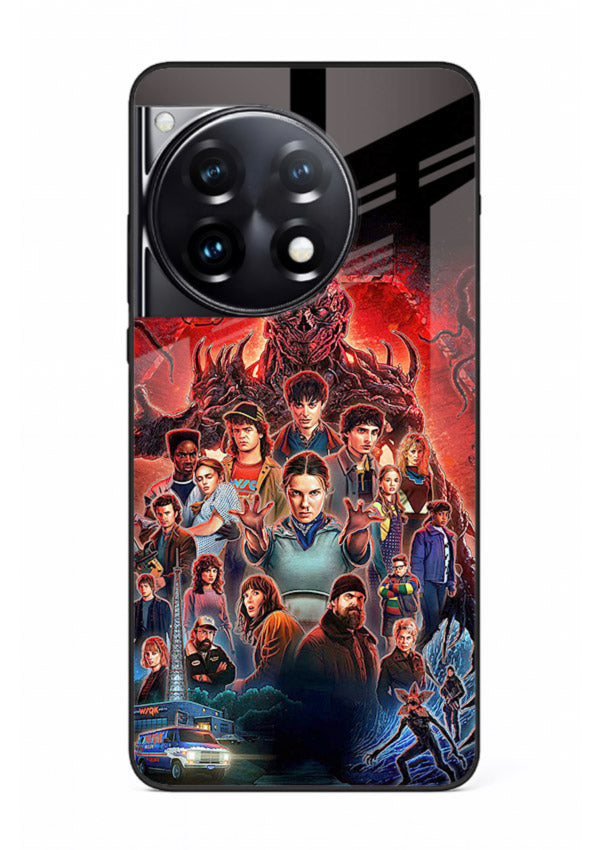 Adventure battle collage artwork printed on glossy tempered glass OnePlus 12R back cover