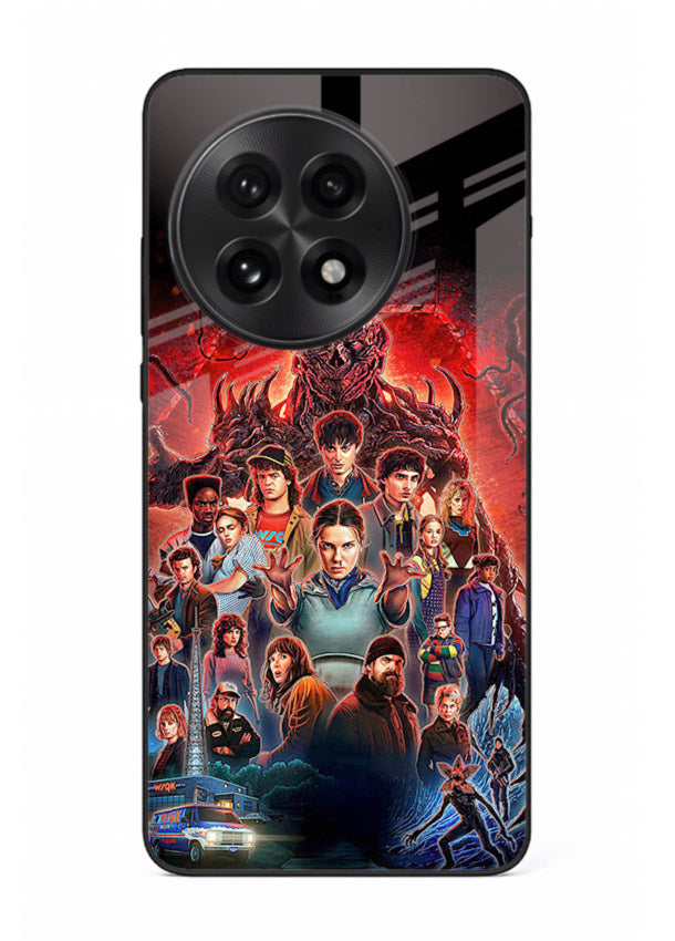Adventure battle collage artwork printed on glossy tempered glass OnePlus 13 back cover