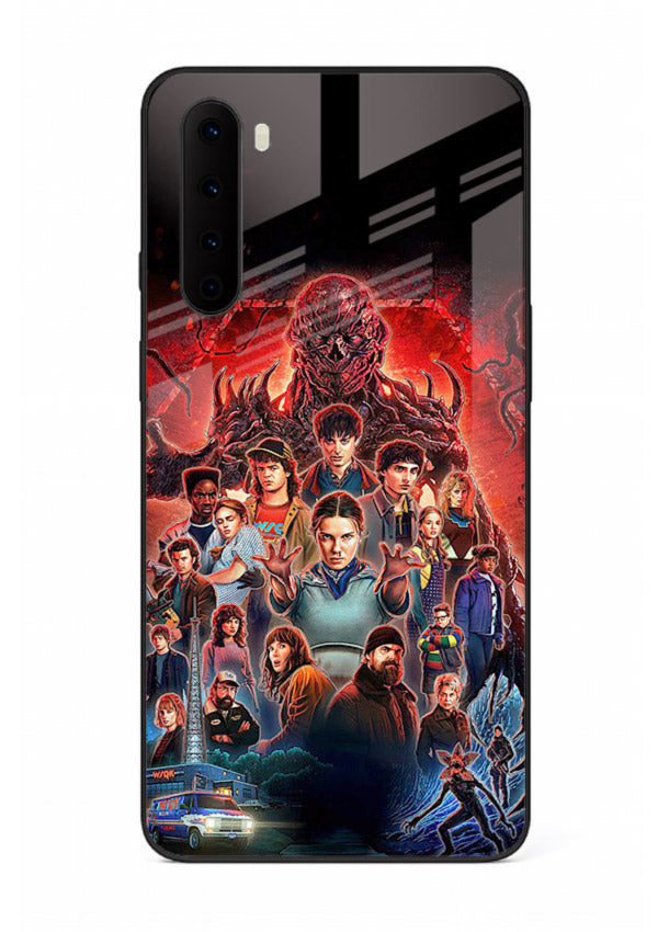 Adventure battle collage artwork printed on glossy tempered glass OnePlus Nord back cover
