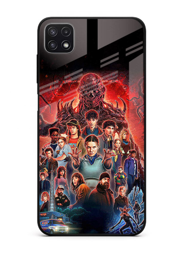 Adventure battle collage artwork printed on glossy tempered glass Samsung A22 5G back cover